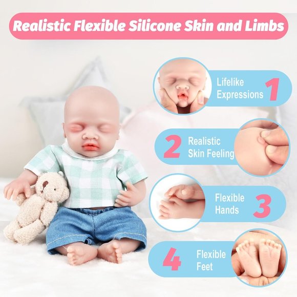 7 Inch Small Realistic Stress Relief Miniature Full Body Silicone Baby Dolls - Picture 4 of 5